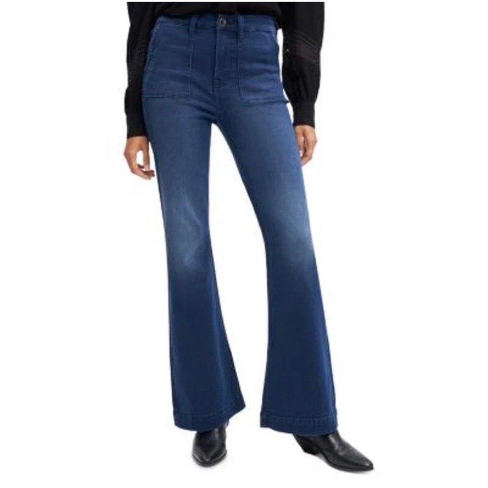 JEN7 by 7 For All Mankind Trouser Jeans 2 Blue High Rise Flare Dark Wash Stretch